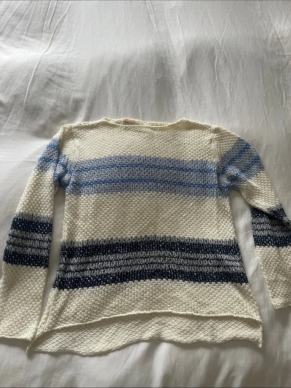 Zara | Knitwear Open-Knit Striped Boatneck Sweater Cream Blue Navy Size 11-12